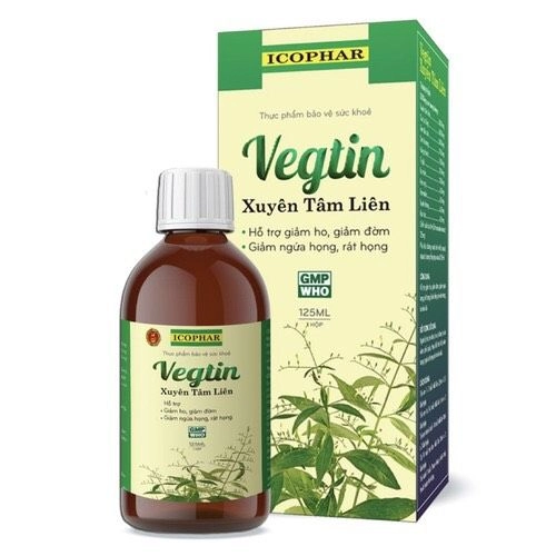 Hỗ trợ giảm ho, giảm đờm, đau rát họng Vegtin Xuyên Tâm Liên hộp 1 chai 125ml