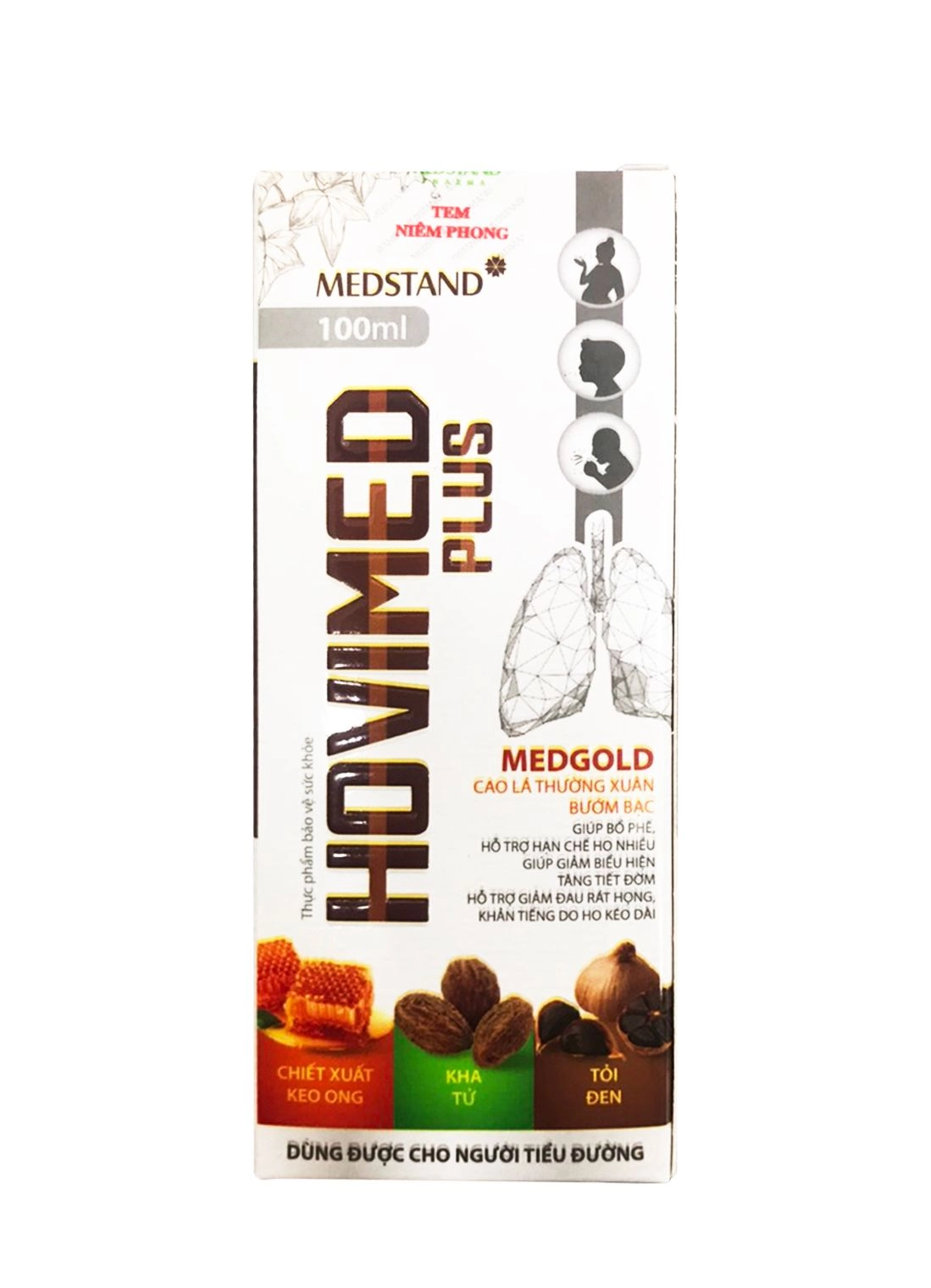 Siro ho dùng được cho người tiểu đường HOVIMED PLUS MEDSTAND hộp 1 chai 100ml