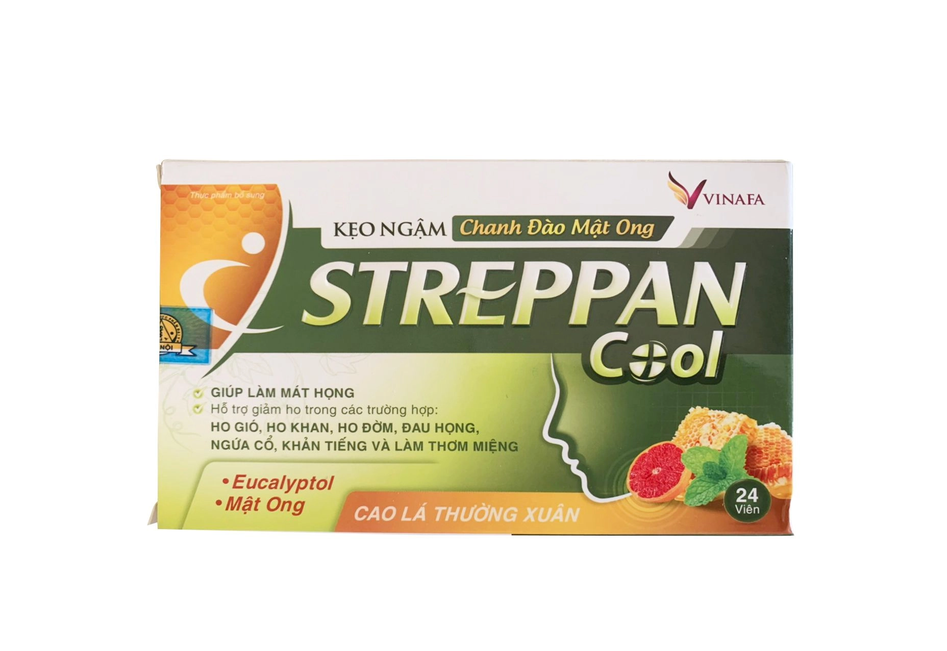 Kẹo ngậm chanh đào mật ong Streppan Cool hộp 3 vỉ x 8 viên