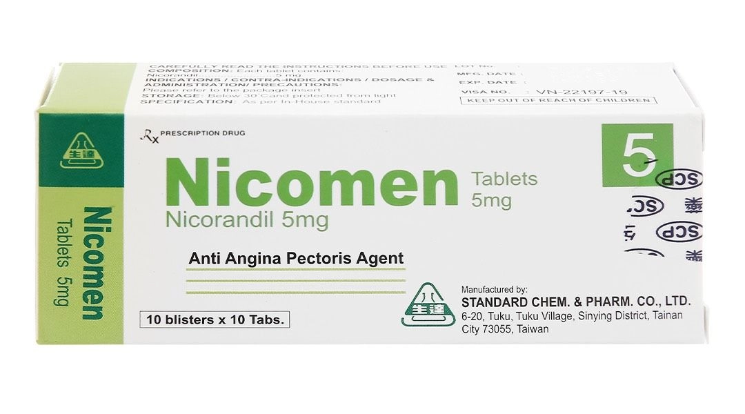 Thuốc trị đau thắt ngực Nicomen Tablets 5mg hộp 10 vỉ x 10 viên nén