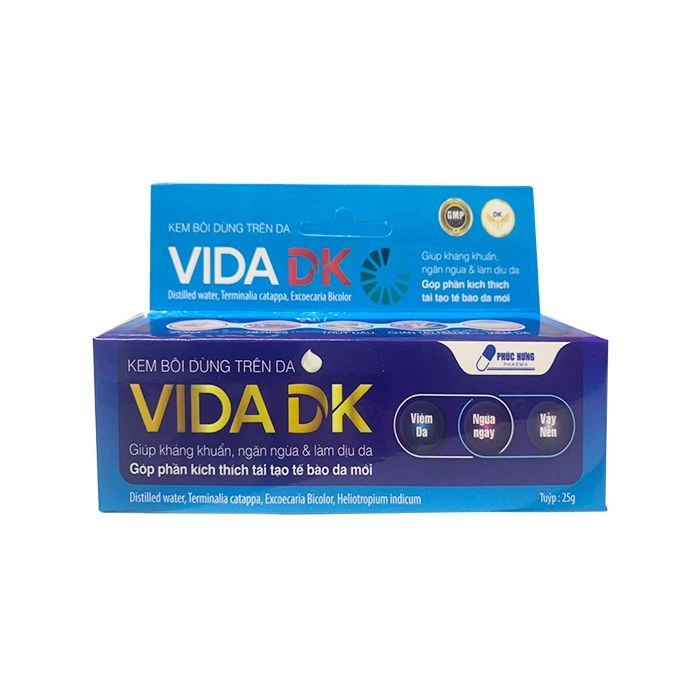 Kem bôi kháng khuẩn, ngăn ngừa và làm dịu da VIDA DK (Phúc Hưng Pharma) hộp 1 tuýp 25g
