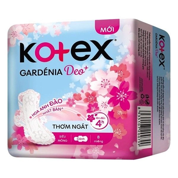 Băng vệ sinh Kotex Gardenia Deo Hoa Anh Đào (siêu mỏng, có cánh) gói 8 miếng 23cm