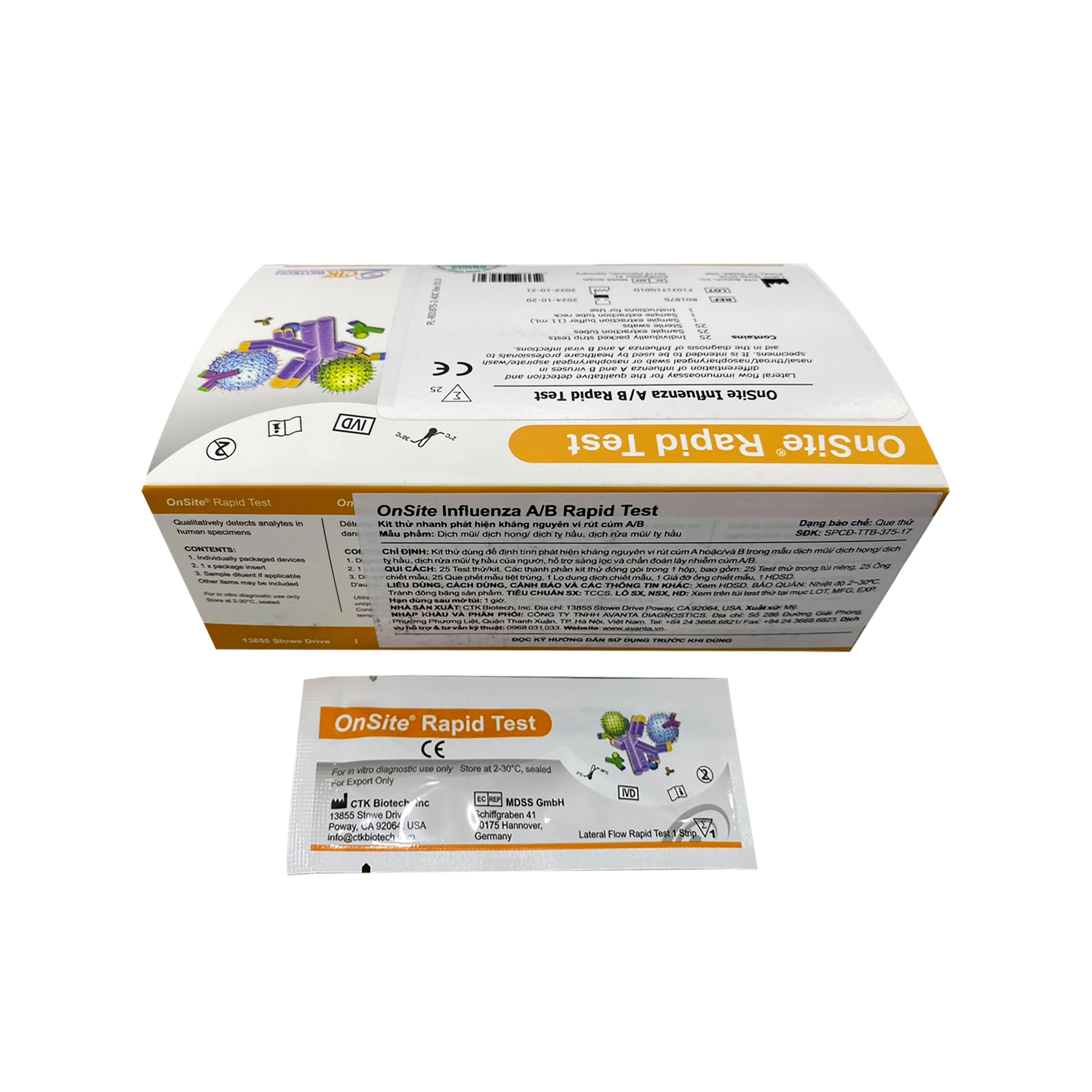 Bộ kit test cúm AB OnSite Influenza A/B Rapid Test hộp 25 kit