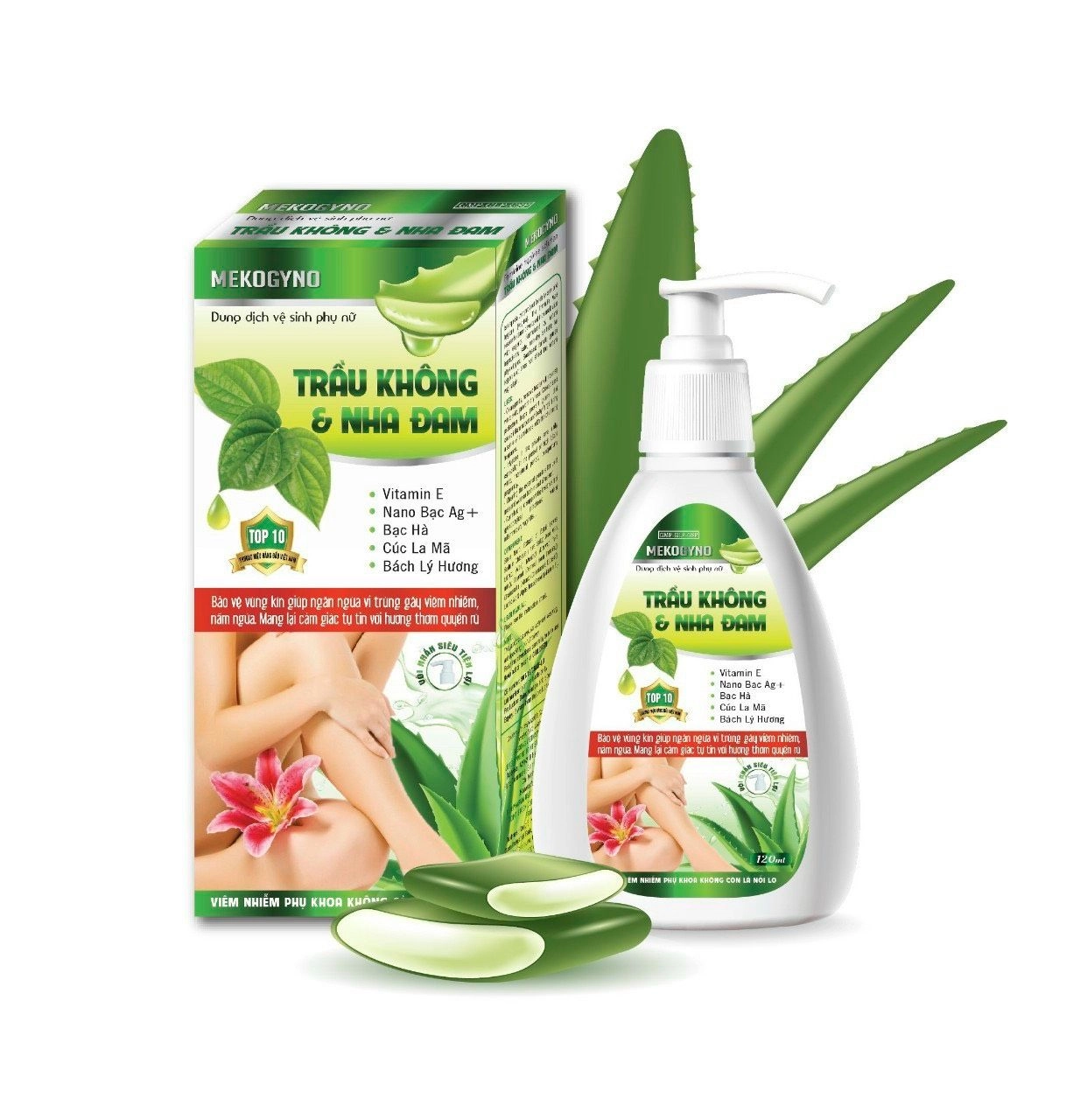 Dung dịch vệ sinh phụ nữ MekoGyno Trầu Không & Nha Đam hộp 1 chai 120ml