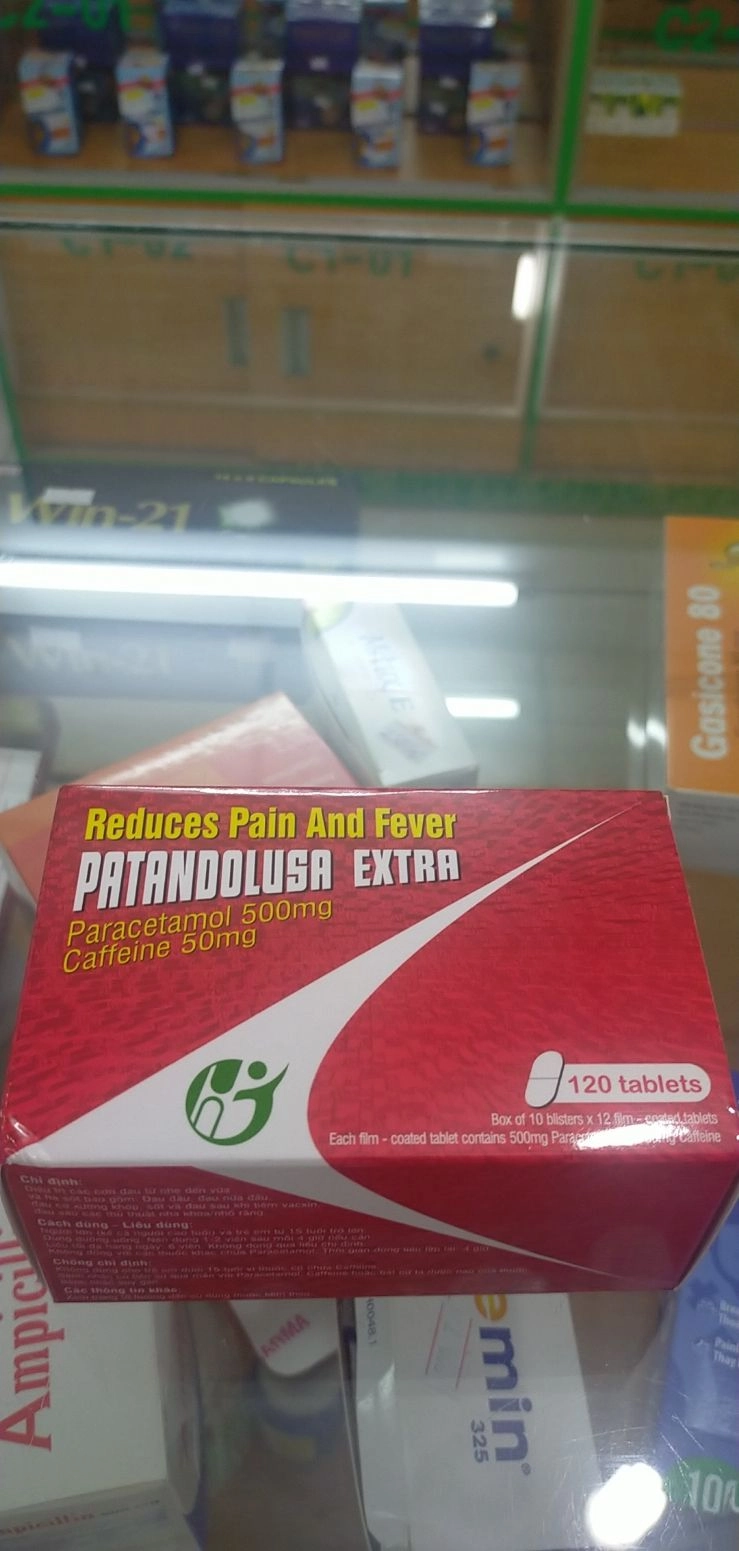 Thuốc giảm đau, hạ sốt Patandolusa Extra hộp 10 vỉ x 12 viên nén bao phim