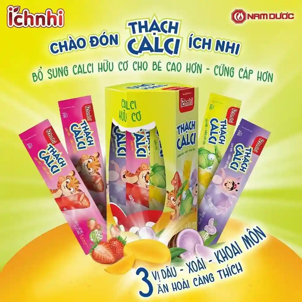 Bổ sung calci hữu cơ Thạch Calci Ích Nhi (vị dâu) hộp 21 gói 30g