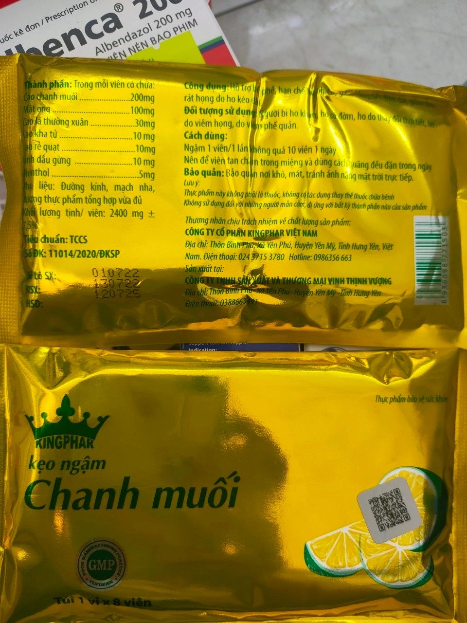 Kẹo ngậm Chanh Muối Kingphar túi 1 vỉ x 8 viên
