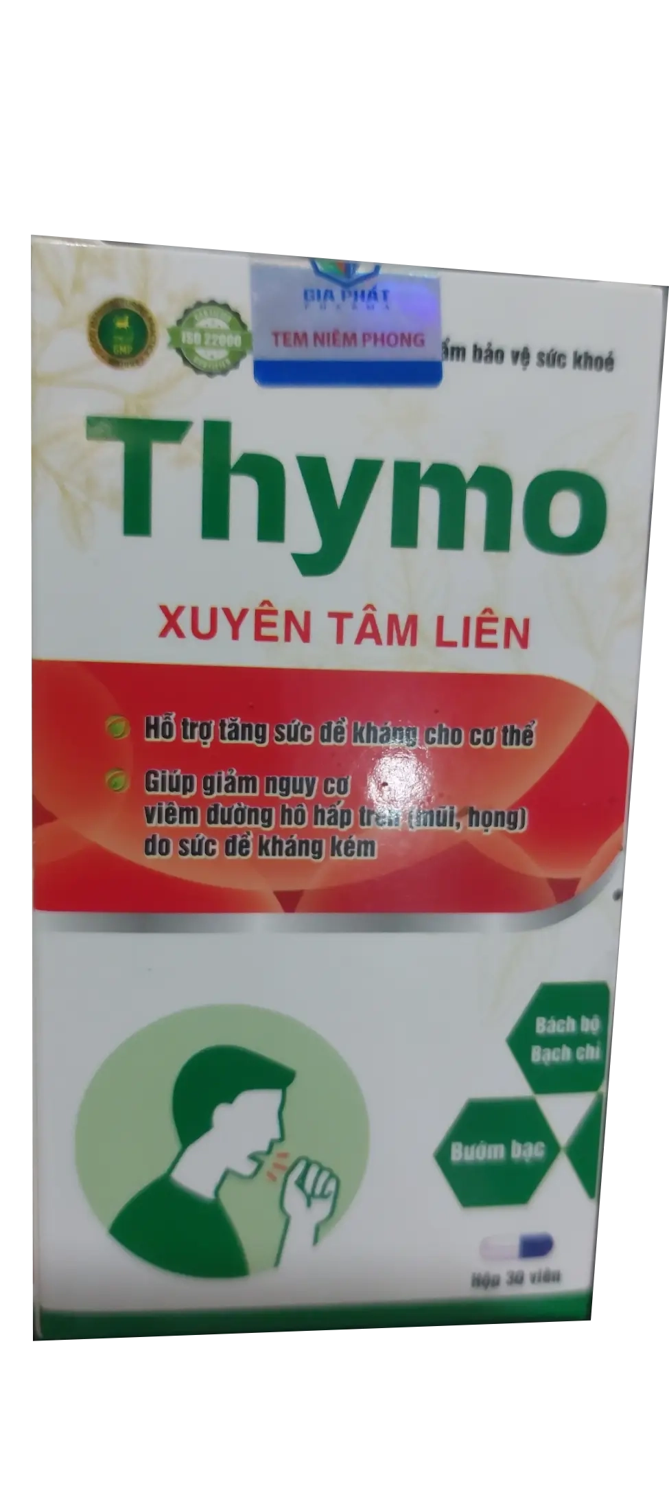 Hỗ trợ giảm ho, đờm, đau rát họng, khàn tiếng Thymo Xuyên Tâm Liên hộp 1 lọ 30 viên