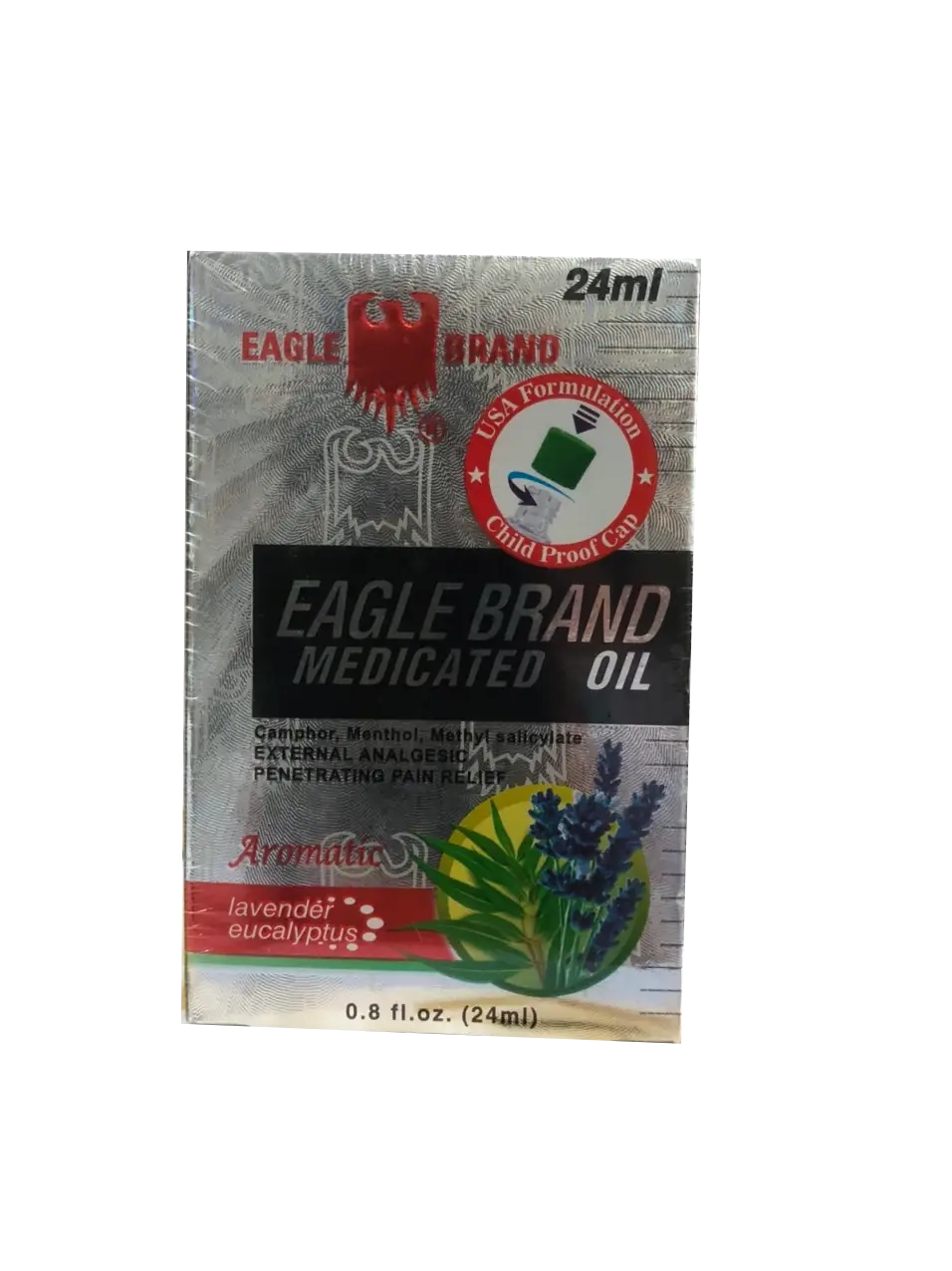 Dầu gió trắng hương Lavender Con Ó Eagle Brand Medicated Oil Singapore (2 nắp) hộp 1 chai 24ml