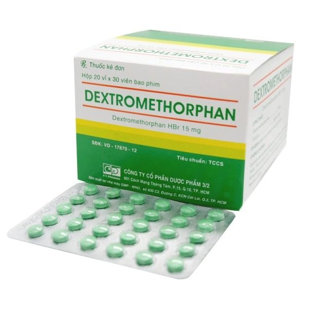 Thuốc ho, long đờm DEXTROMETHORPHAN 15 DP 3/2 hộp 20 vỉ x 30 viên bao phim