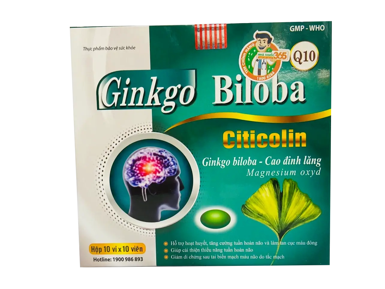 Giúp bổ dung dưỡng chất cho não Ginkgo Biloba Citicolin (Quốc tế USA) hộp 10 vỉ x 10 viên