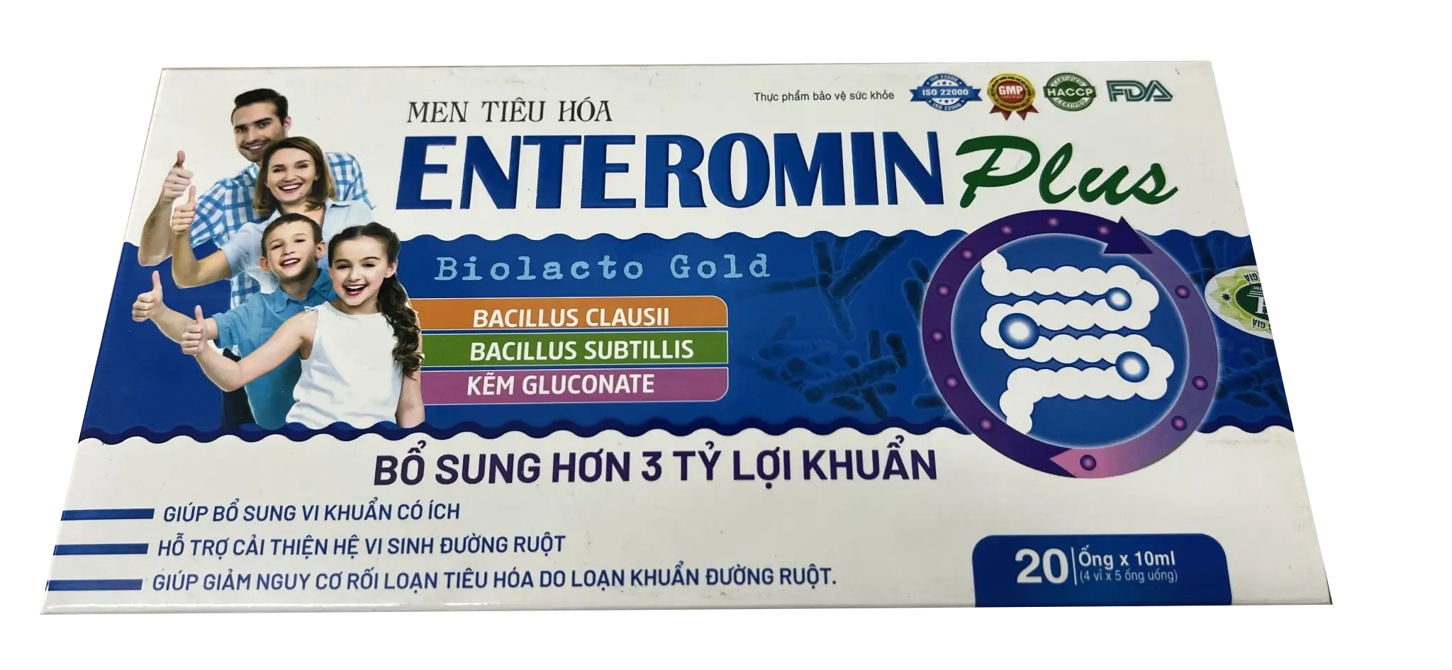 Men vi sinh ENTEROMIN Plus hộp 4 vỉ x 5 ống x 10ml