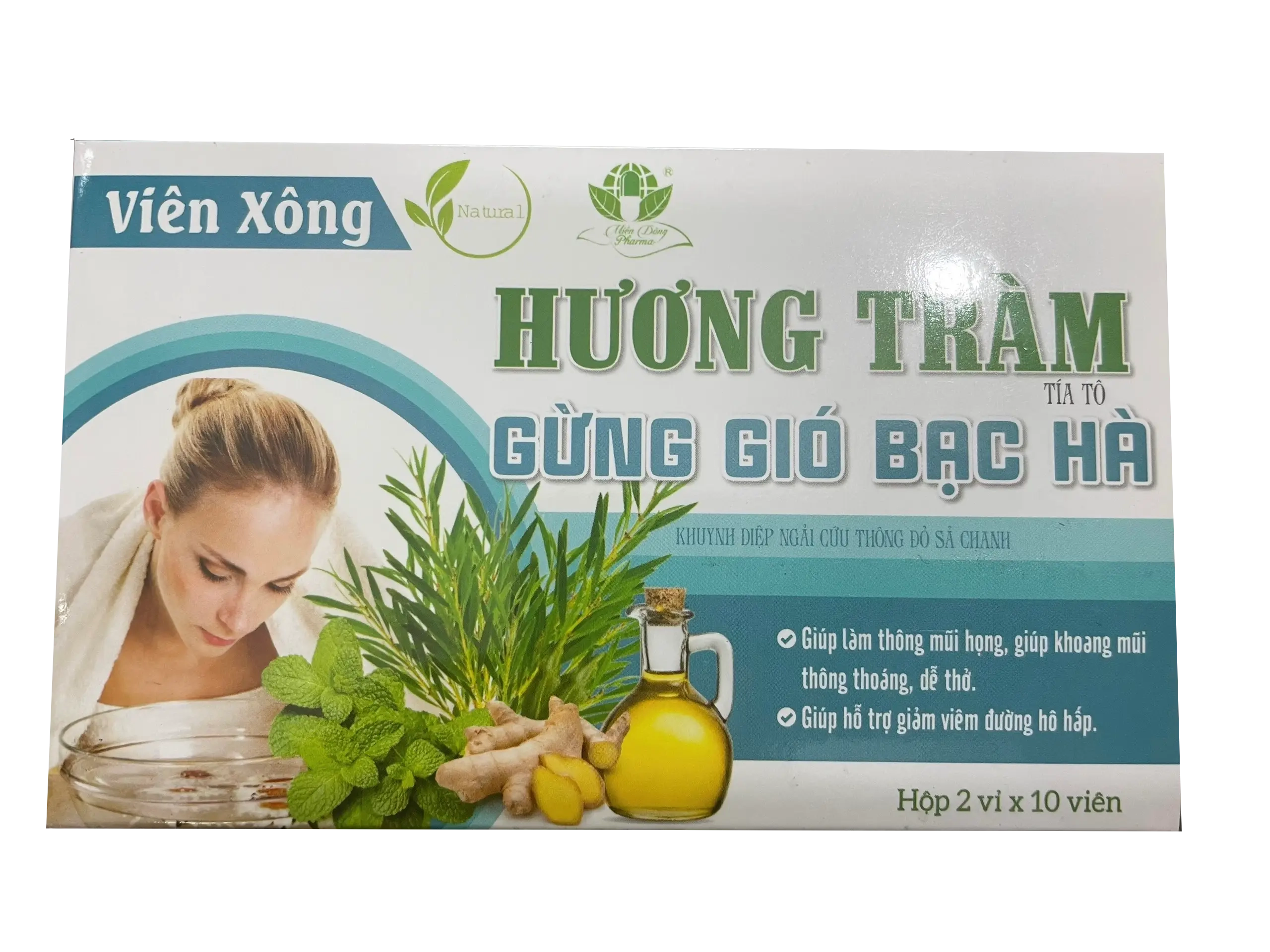 Viên xông Hương Tràm Gừng Gió Bạc Hà hộp 2 vỉ x 10 viên