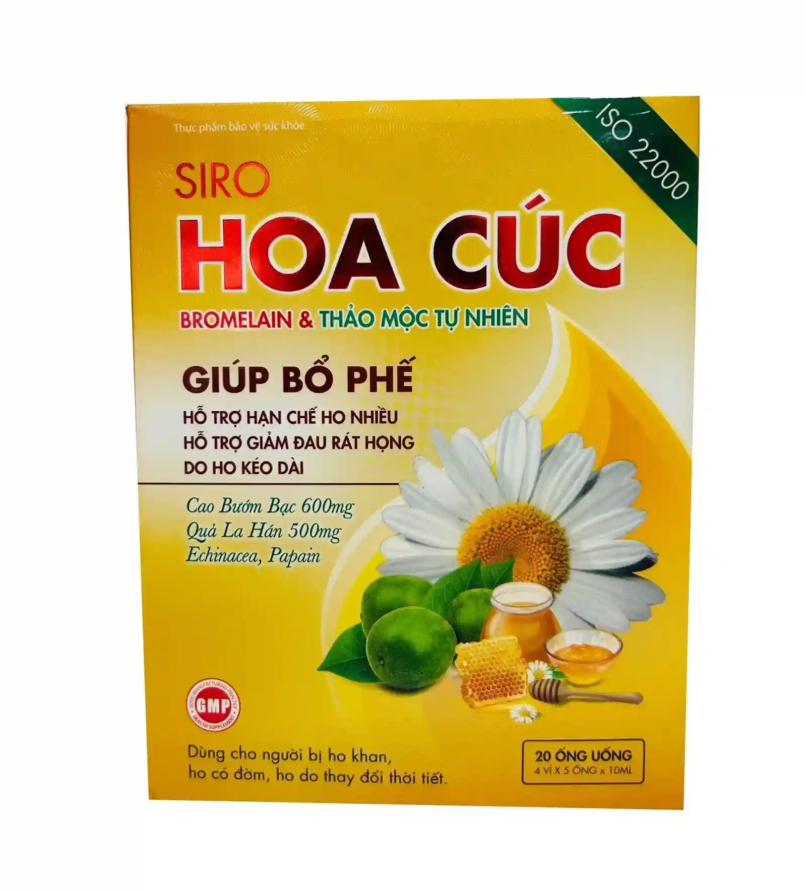 Siro hỗ trợ giảm ho Hoa Cúc hộp 4 vỉ x 5 ống x 10ml