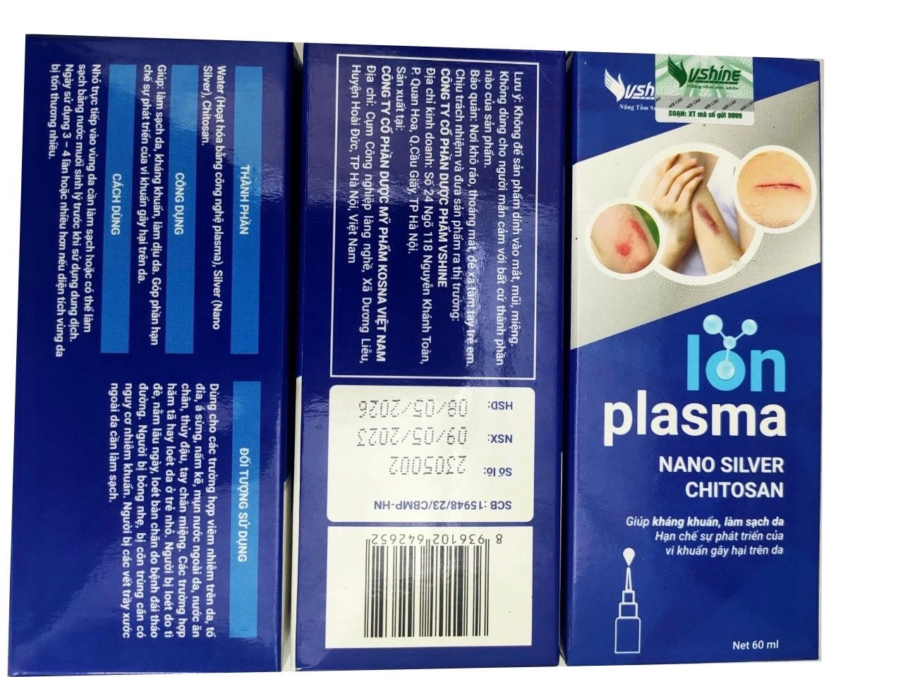 Dung dịch giúp làm sạch da, kháng khuẩn ION Plasma Vshine hộp 1 chai 60ml