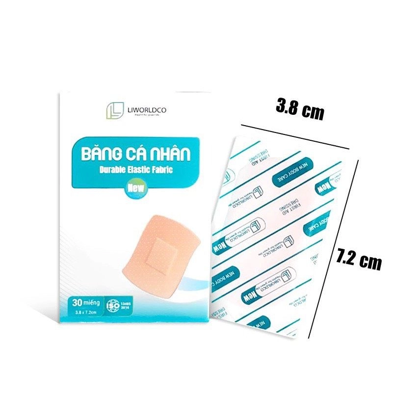 Băng cá nhân vải Liworldco hộp 30 miếng 7,2 x 3,8cm