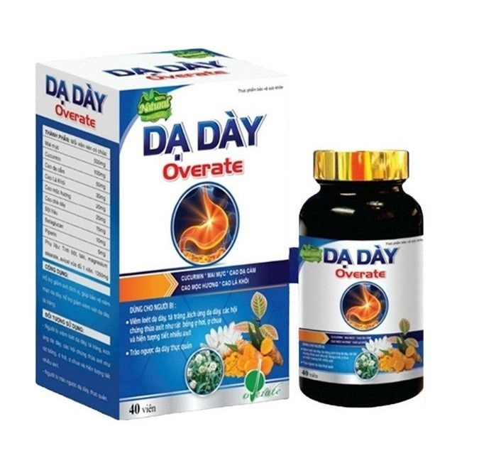 Hỗ trợ giảm viêm loét dạ dày, tá tràng Dạ Dày Overate hộp 1 lọ 40 viên