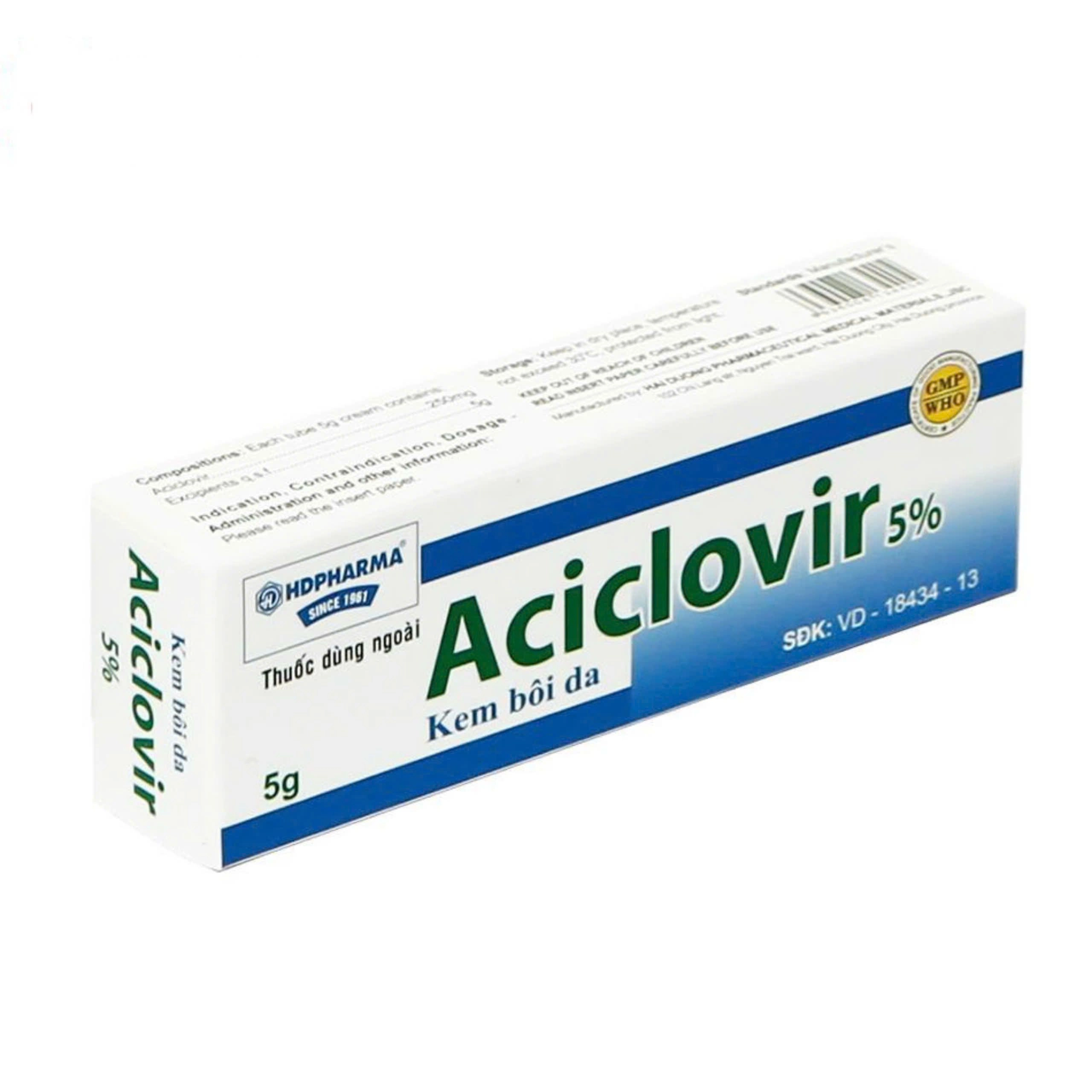 Kem bôi da Aciclovir 5% HDPharma hộp 1 tuýp 5g