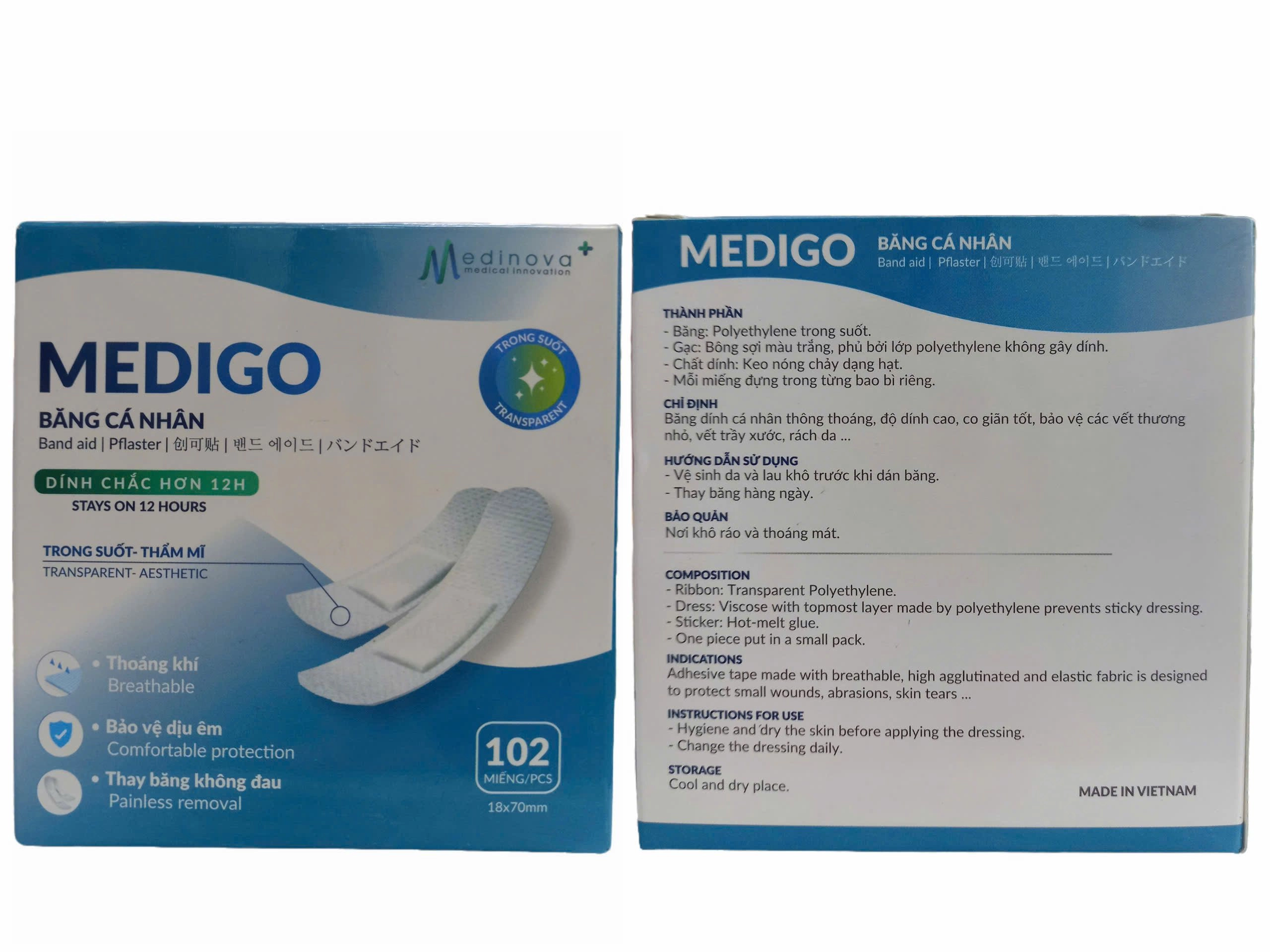Băng cá nhân Medigo Medinova (trong suốt) hộp 102 miếng