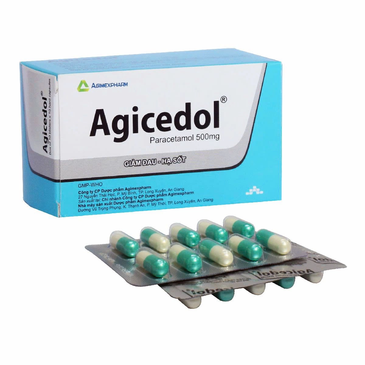 Thuốc giảm đau, hạ sốt Agicedol 500 hộp 10 vỉ x 10 viên